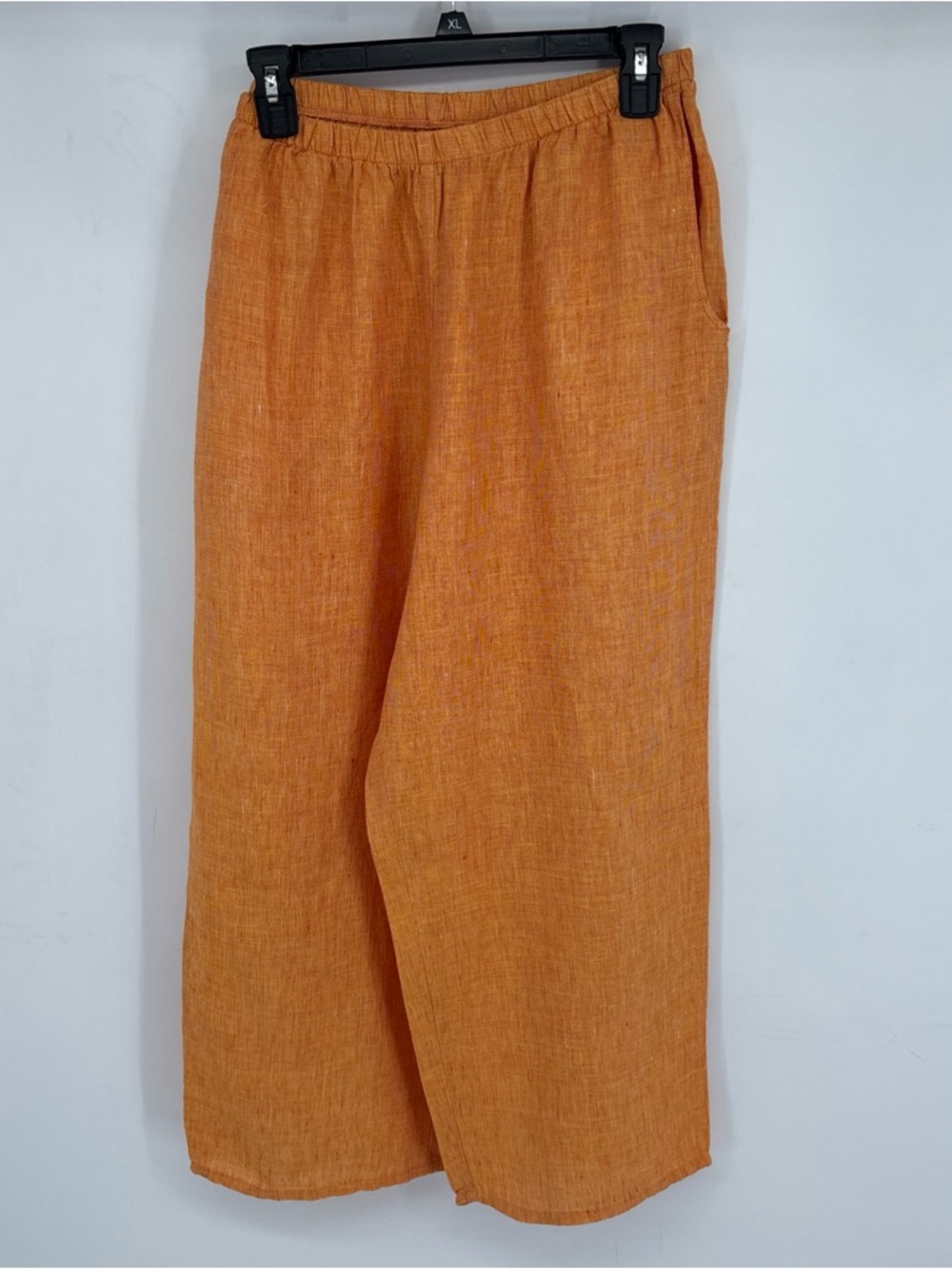 Flax Women’s 100% Linen Wide-Leg elastic waistband Pants in Orange